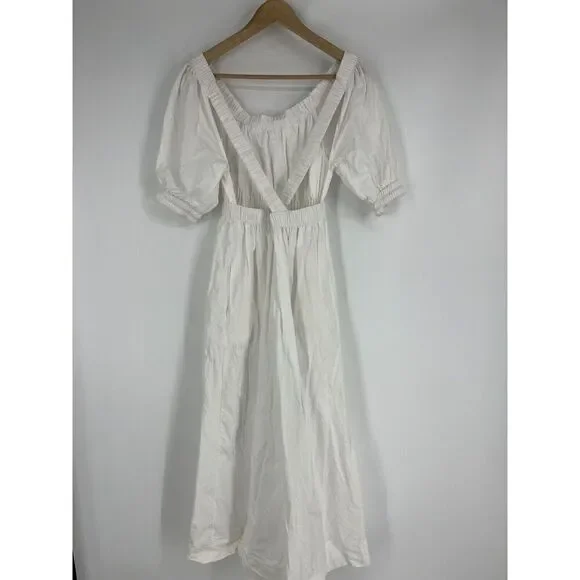 Free People Dress Size XS Womens White Midi Maxi Open Back Puff Sleeve Romantic - Picture 6 of 11